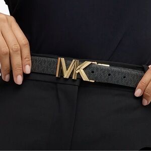 Michael Kors Black Belt with Gold MK Logo